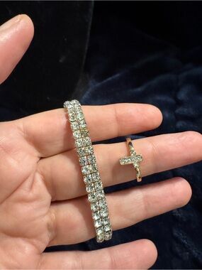 Macy's Gold-Tone Rhinestone Bracelet and Cross Ring Set